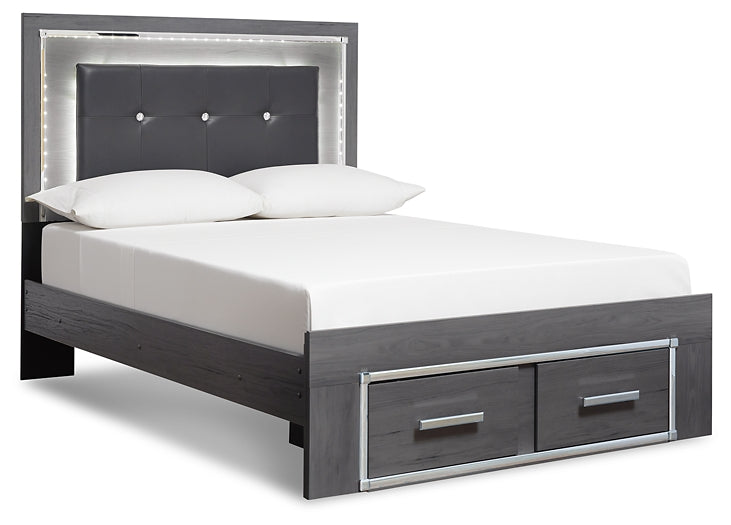Lodanna Full Panel Bed with 2 Storage Drawers with Mirrored Dresser (8027054047549)