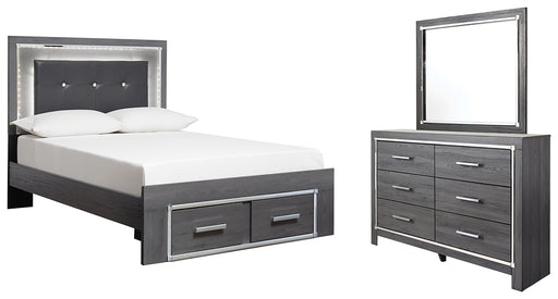 Lodanna Full Panel Bed with 2 Storage Drawers with Mirrored Dresser (8027054047549)