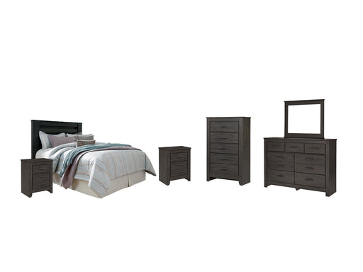 Brinxton Queen/Full Panel Headboard with Mirrored Dresser, Chest and 2 Nightstands (8027132231997)