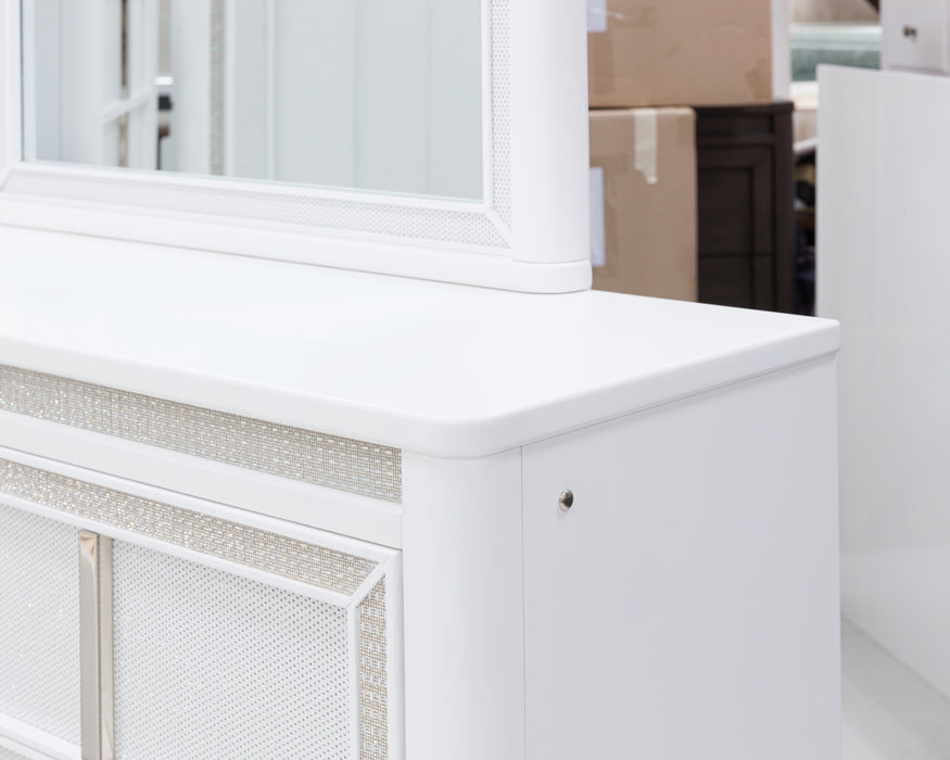 Chalanna Queen Upholstered Storage Bed, Dresser, Mirror, Chest and Nightstand