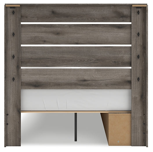 Graystorm Full Panel Bed with Storage with Mirrored Dresser, Chest and Nightstand