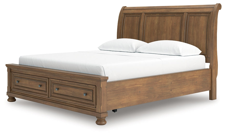 Feddinger California King Storage Sleigh Bed with Mirrored Dresser and Nightstand