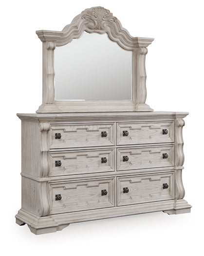 Bruchandi King Upholstered Panel Bed with Mirrored Dresser