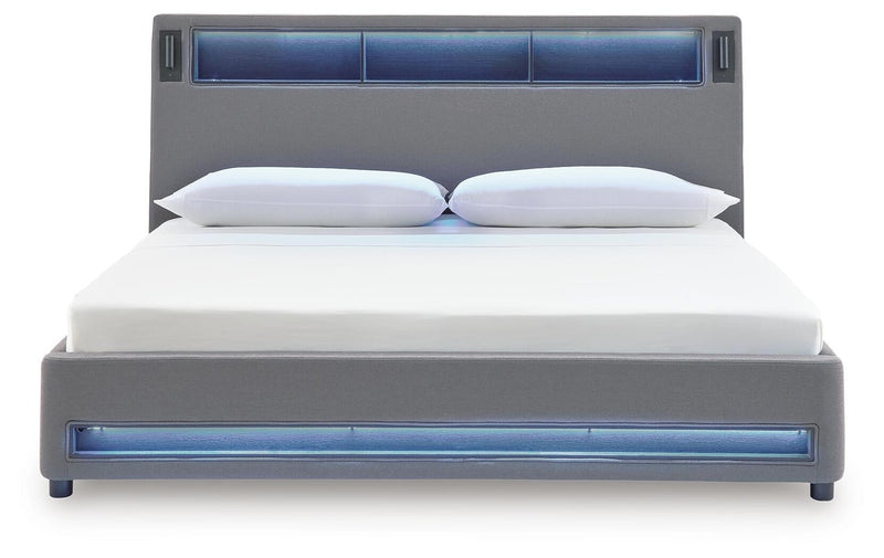 Verishaw King Upholstered Bed with Wireless Audio