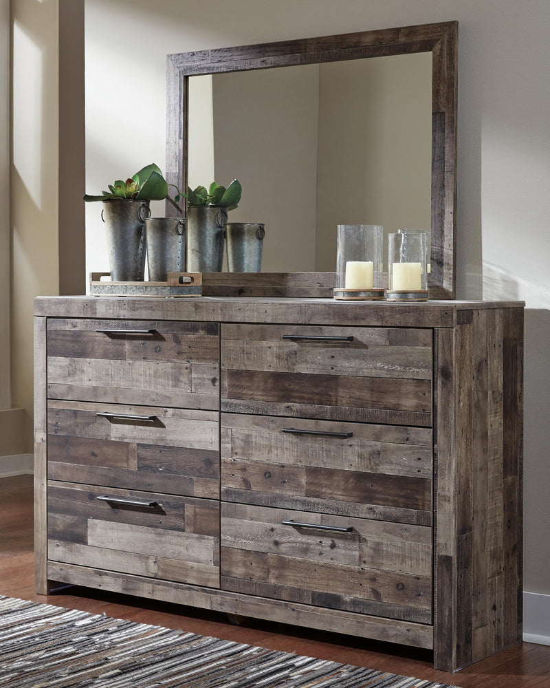 Derekson Queen/Full Panel Headboard Bed with Mirrored Dresser