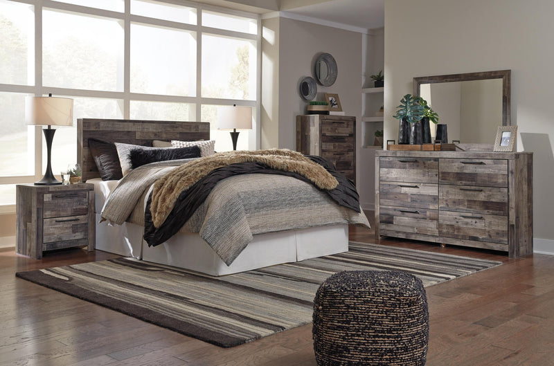 Derekson Queen/Full Panel Headboard Bed with Mirrored Dresser, Chest and Nightstand