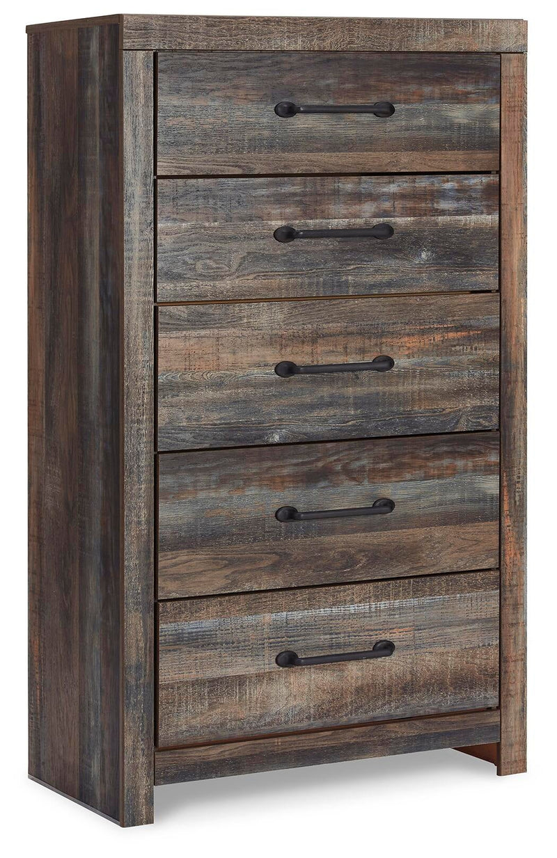 Drystan King Panel Headboard Bed with Mirrored Dresser, Chest and Nightstand
