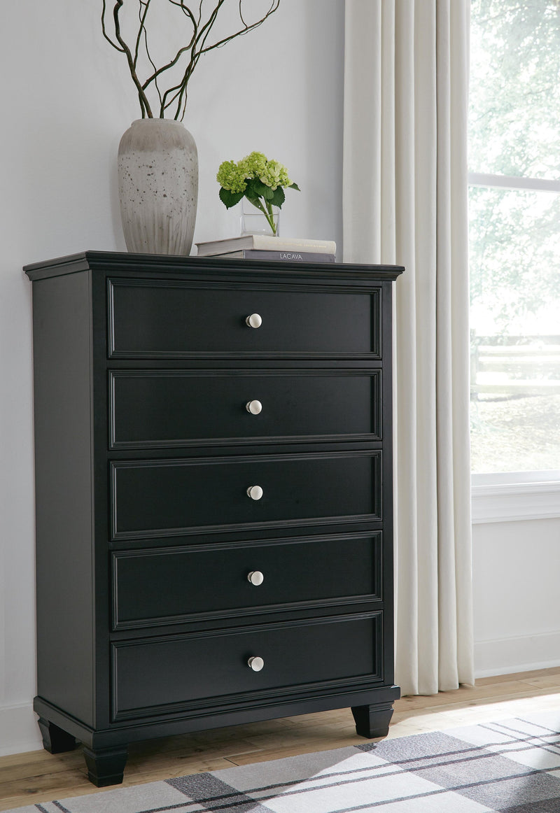 Lanolee King Panel Bed with Mirrored Dresser, Chest and Nightstand