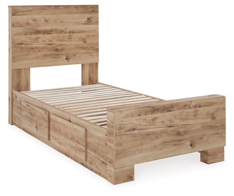 Hyanna Twin Panel Bed with 1 Side Storage, Dresser, Mirror and Nightstand