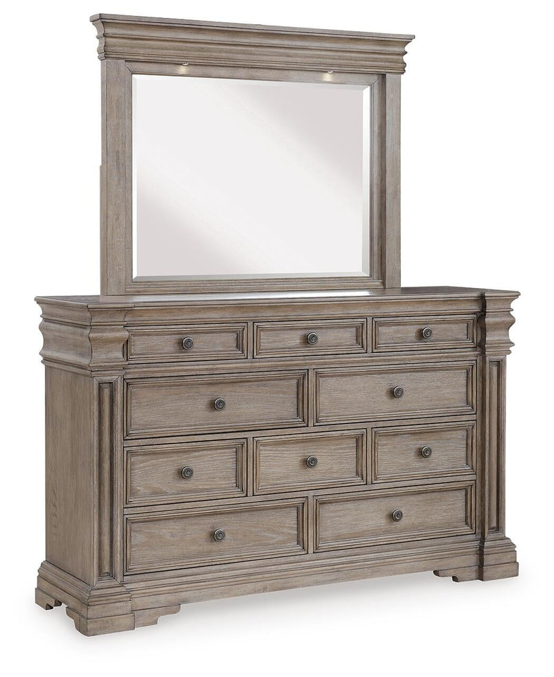 Blairhurst California King Panel Bed with Mirrored Dresser and Nightstand