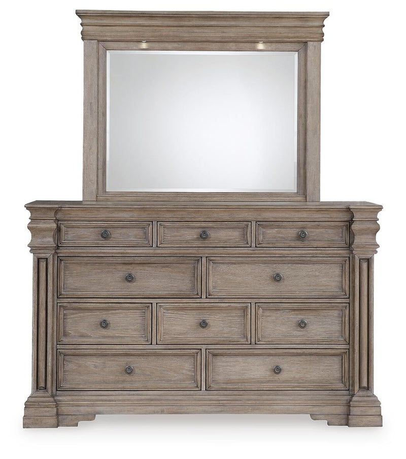 Blairhurst King Panel Bed with Mirrored Dresser