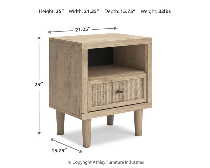 Cielden Full Upholstered Panel Bed with Mirrored Dresser and Nightstand