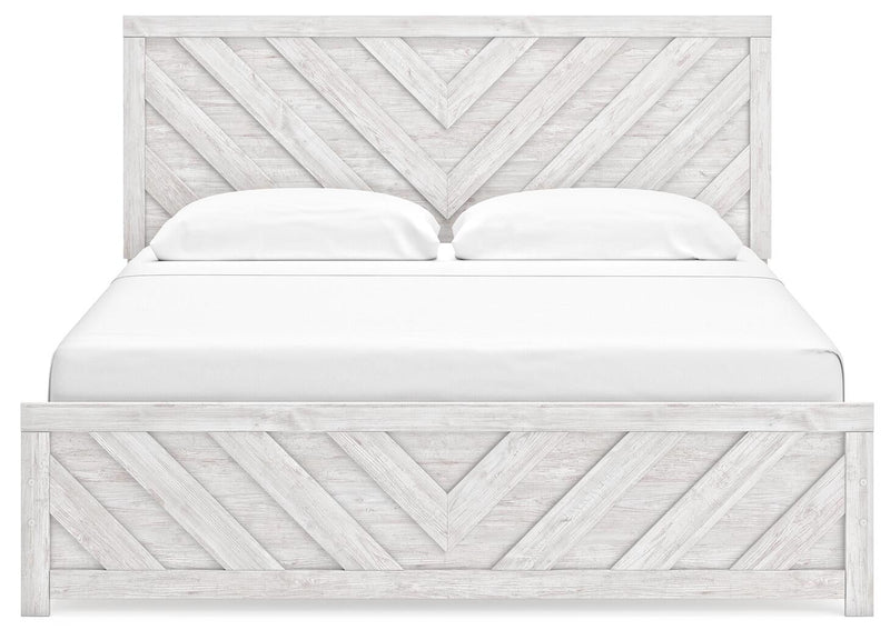Cayboni King Panel Bed with Mirrored Dresser and Nightstand