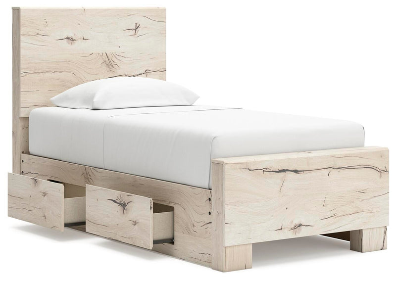 Lawroy Twin Panel Bed with Storage, Dresser and Mirror