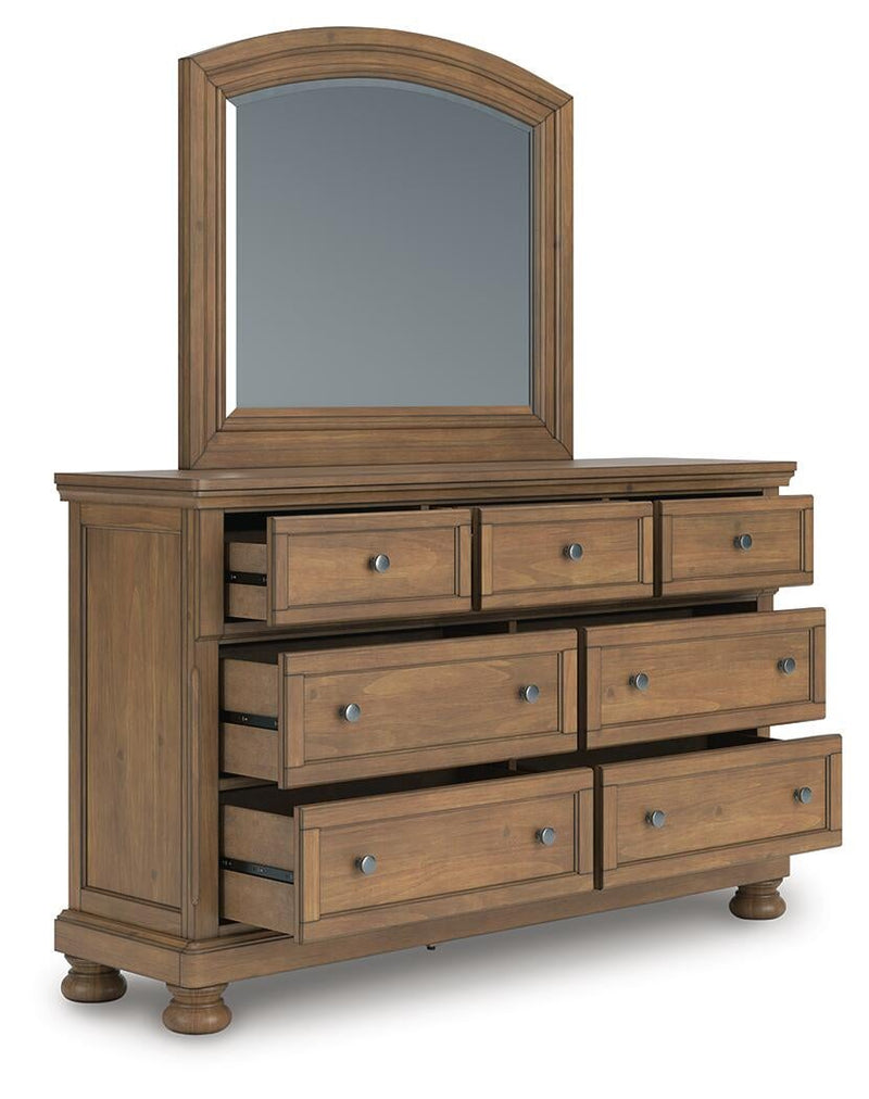 Vandenmore King Storage Sleigh Bed with Mirrored Dresser, Chest and Nightstand