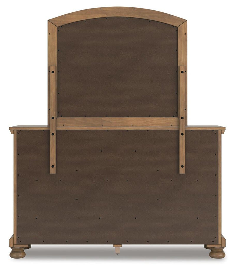 Vandenmore California King Storage Sleigh Bed with Mirrored Dresser