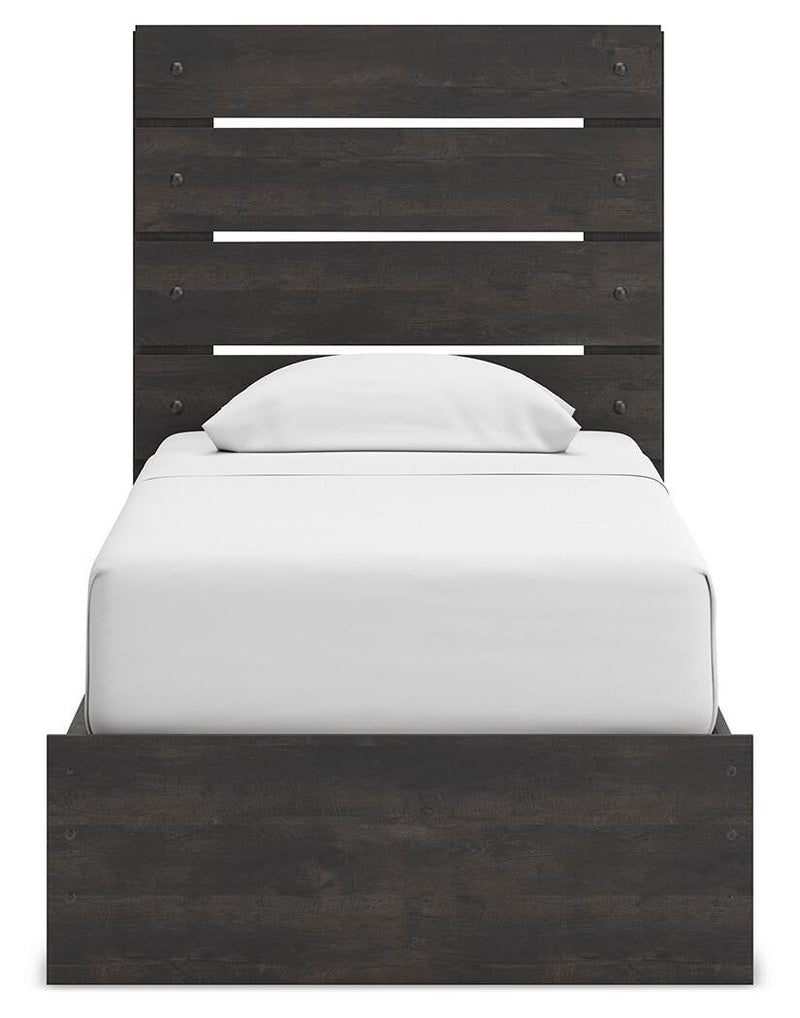 Delmorta Twin Panel Storage Bed, Dresser, Mirror and Nightstand