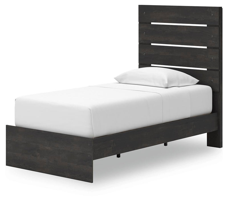Delmorta Twin Panel Storage Bed, Dresser, Mirror and Nightstand