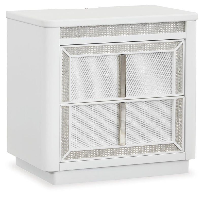 Chalanna California King Upholstered Storage Bed, Dresser, Mirror, Chest and Nightstand