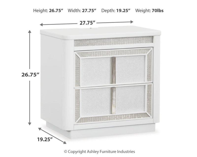 Chalanna California King Upholstered Storage Bed, Dresser, Mirror, Chest and Nightstand