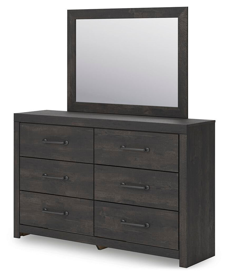 Delmorta Twin Panel Bed with Storage, Dresser, Mirror, Chest and Nightstand