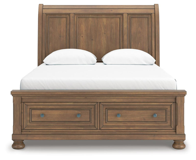 Vandenmore Queen Storage Sleigh Bed with Mirrored Dresser, Chest and Nightstand