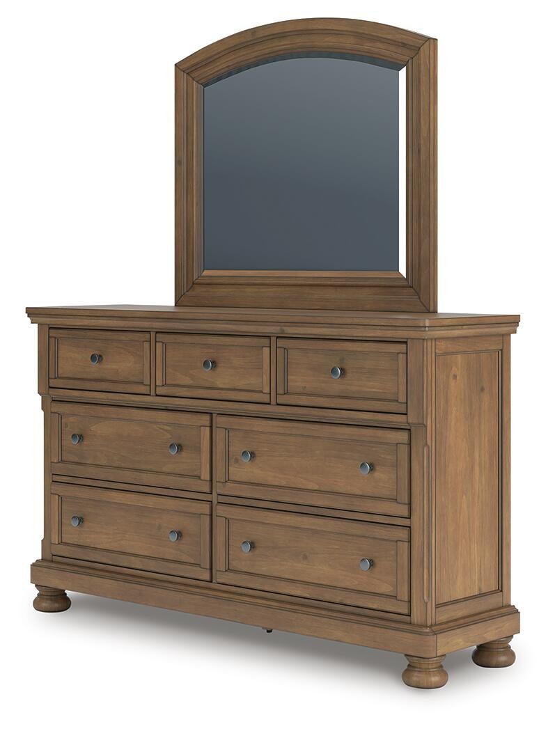 Vandenmore Queen Storage Sleigh Bed with Mirrored Dresser and Nightstand