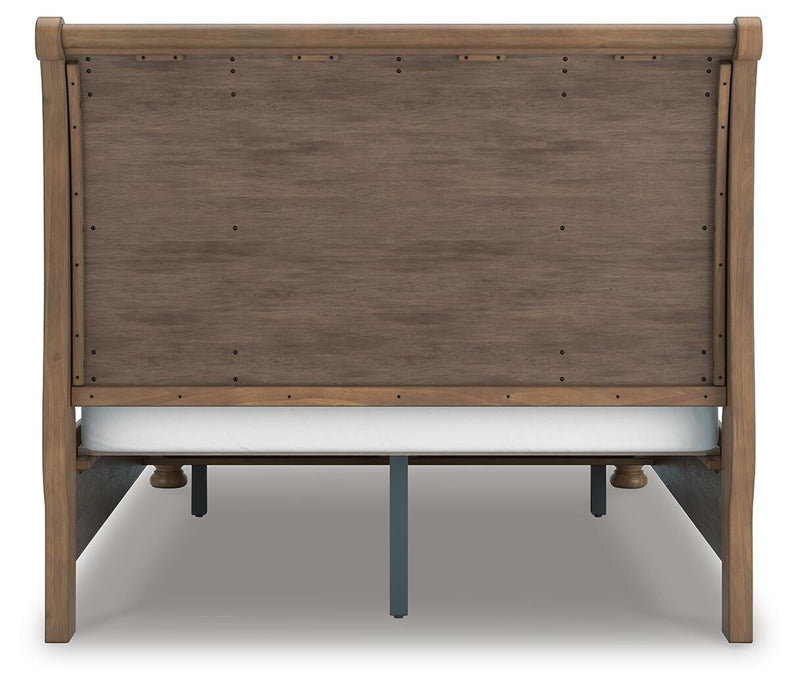 Vandenmore Queen Storage Sleigh Bed with Mirrored Dresser and Nightstand