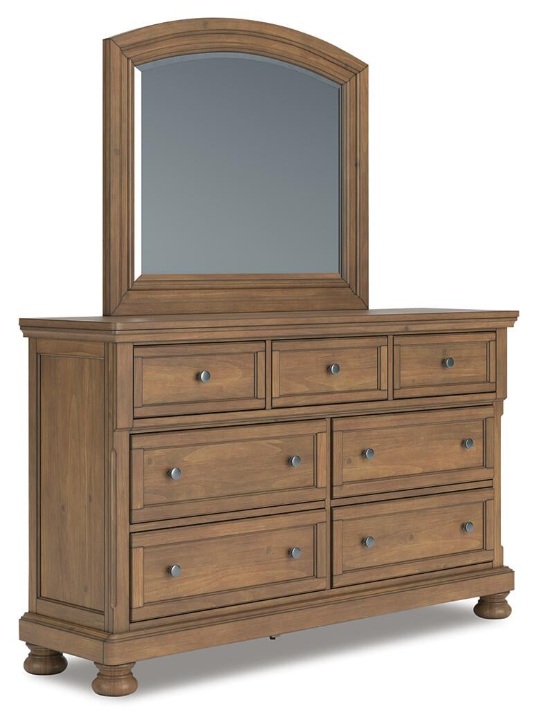 Vandenmore King Panel Bed with Mirrored Dresser and Nightstand