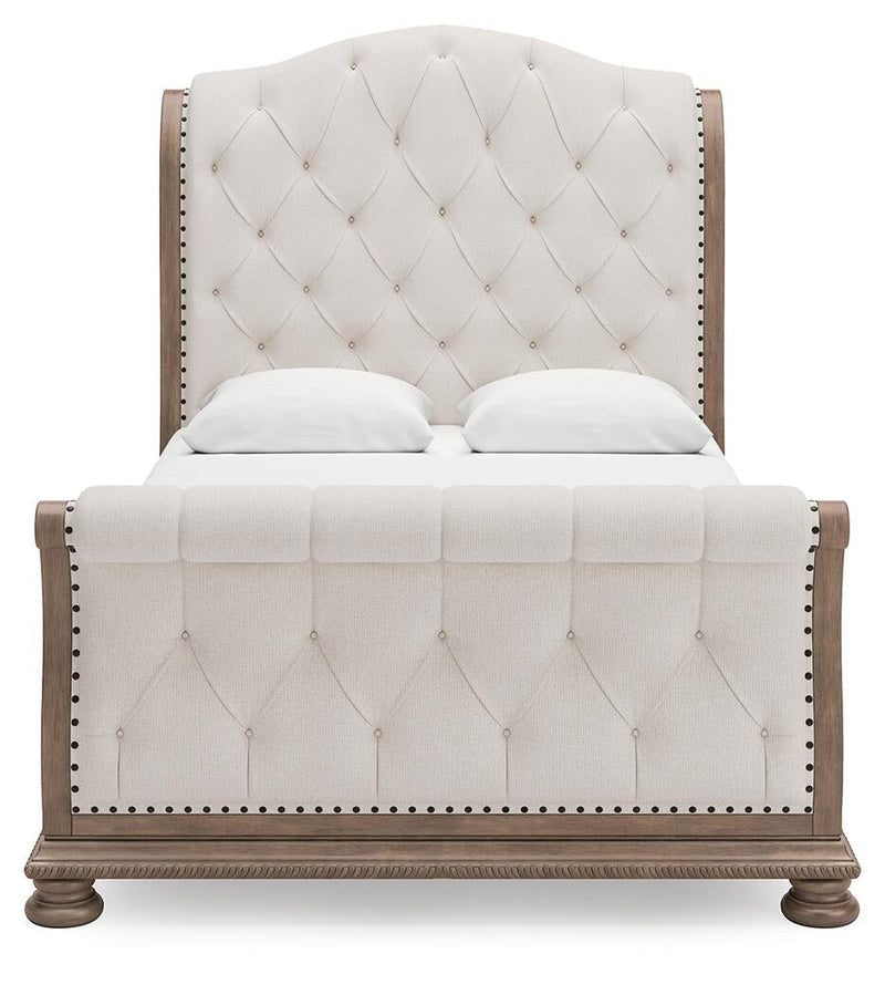 Ardenfield Queen Upholstered Sleigh Bed, Dresser, Mirror and Nightstand