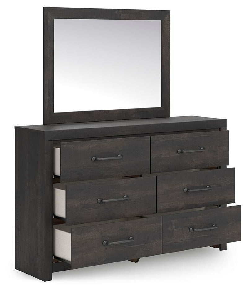 Delmorta Full Panel Bed, Dresser, Mirror and Nightstand