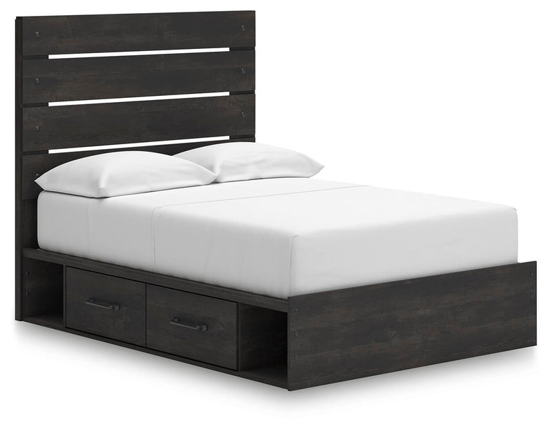 Delmorta Full Panel Storage Bed, Dresser, Mirror, Chest and Nightstand