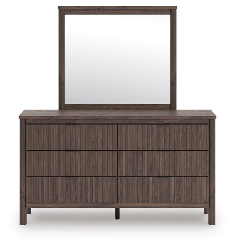 Pamytta King Upholstered Panel Platform Bed, Dresser, Mirror and Nightstand