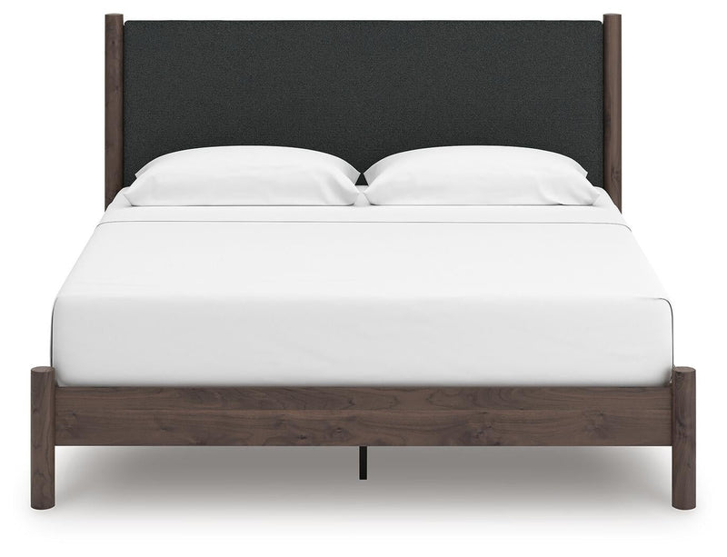 Pamytta King Upholstered Panel Platform Bed, Dresser, Mirror and Nightstand
