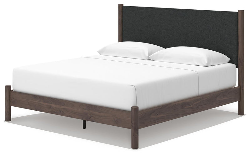 Pamytta King Upholstered Panel Platform Bed, Dresser, Mirror and Nightstand