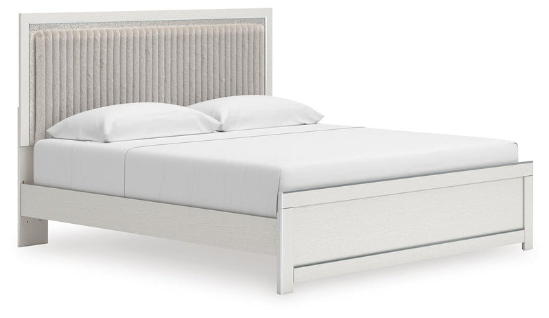 Birmonton King Upholstered Panel Platform Bed, Dresser, Mirror, Chest and Nightstand