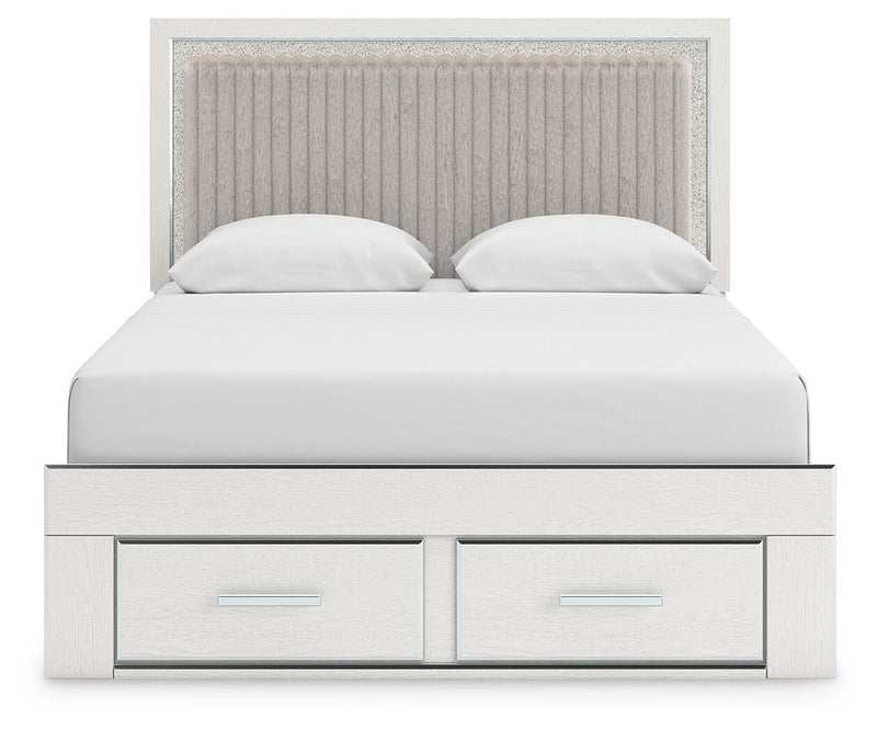 Birmonton Queen Upholstered Panel Platform Storage Bed, Dresser, Mirror and Nightstand