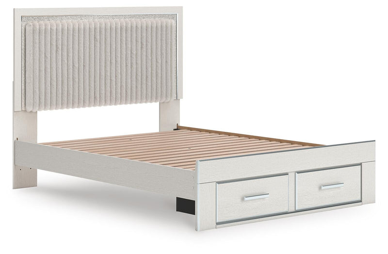 Birmonton Queen Upholstered Panel Platform Storage Bed, Dresser and Mirror