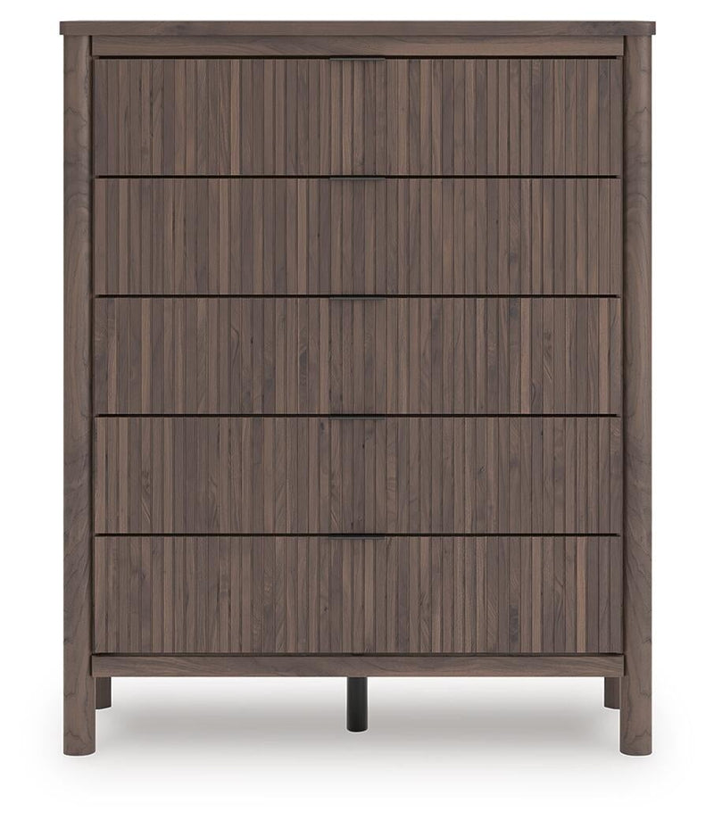 Cadmori Queen Upholstered Panel Bed, Dresser, Mirror and Nightstand