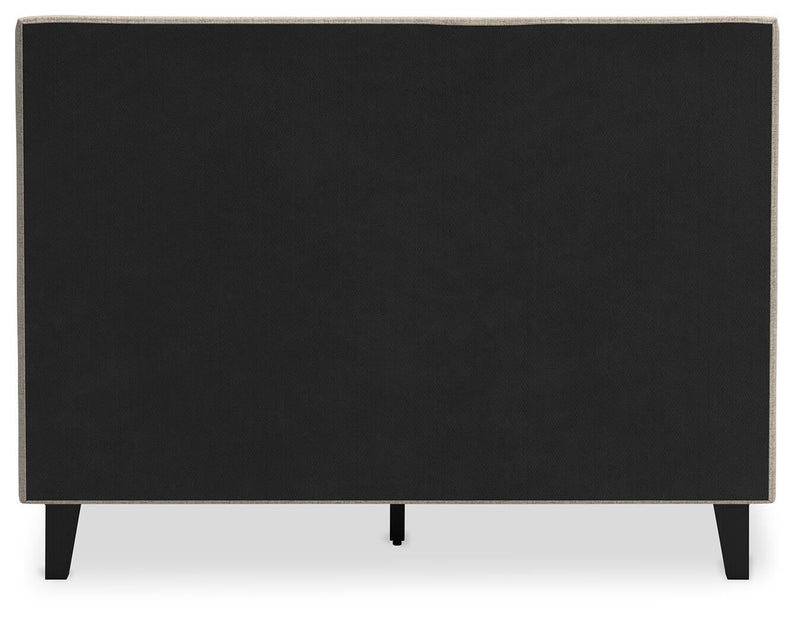 Cielden Full Upholstered Bed with Roll Slats, Dresser and Mirror
