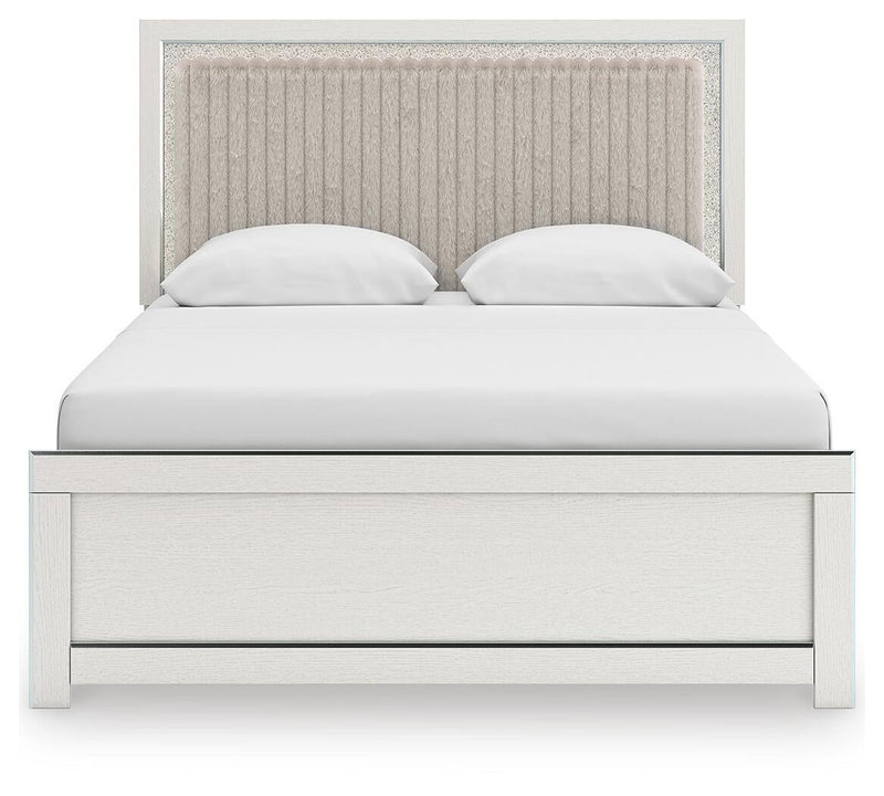 Zuraleus Queen Upholstered Panel Platform Bed, Dresser, Mirror and Nightstand
