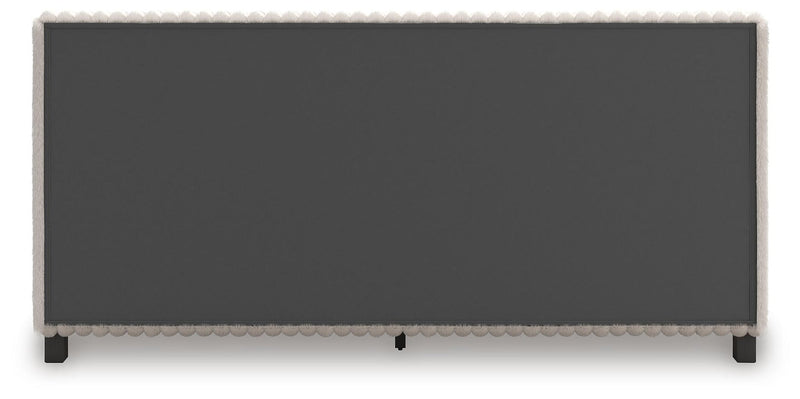 Birmonton California King Upholstered Bed, Dresser, Mirror and Nightstand