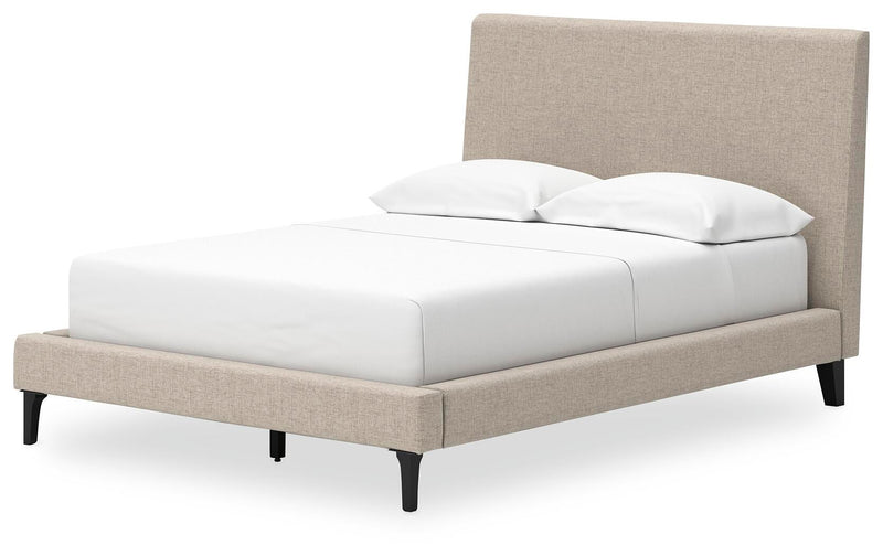 Cielden Full Upholstered Bed with Roll Slats, Dresser, Mirror, Chest and Nightstand
