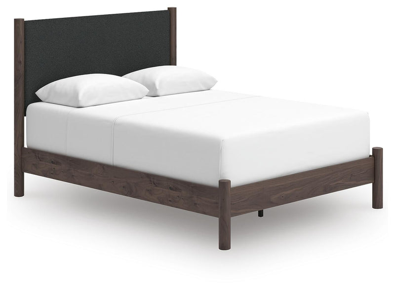 Cadmori Queen Upholstered Panel Bed, Dresser, Mirror, Chest and Nightstand