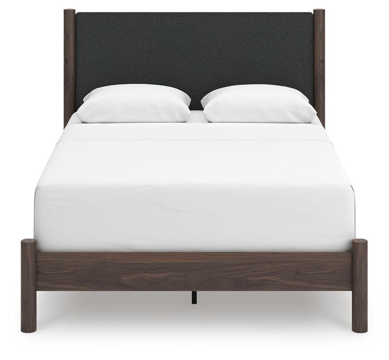Cadmori Queen Upholstered Panel Bed, Dresser, Mirror, Chest and Nightstand