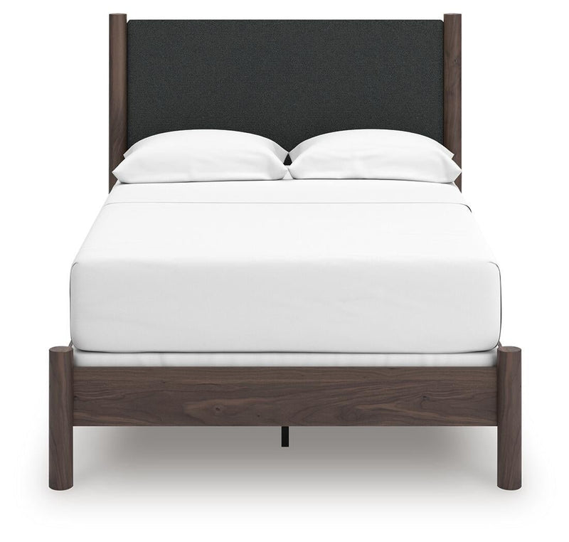 Pamytta Full Upholstered Panel Bed, Dresser, Mirror and Nightstand