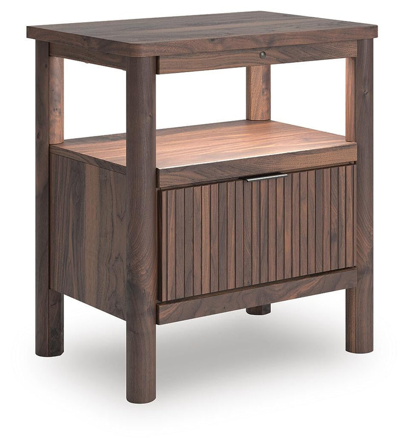 Pamytta Full Upholstered Panel Bed, Dresser, Mirror and Nightstand