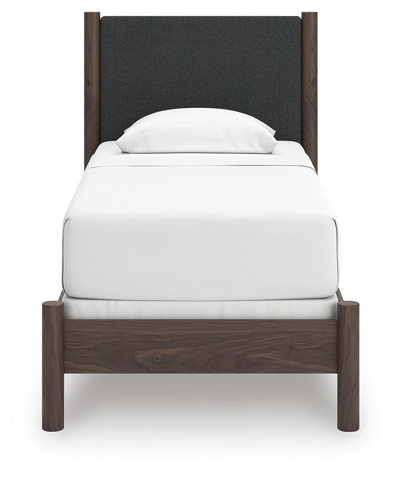 Cadmori Twin Upholstered Panel Bed, Dresser and Mirror