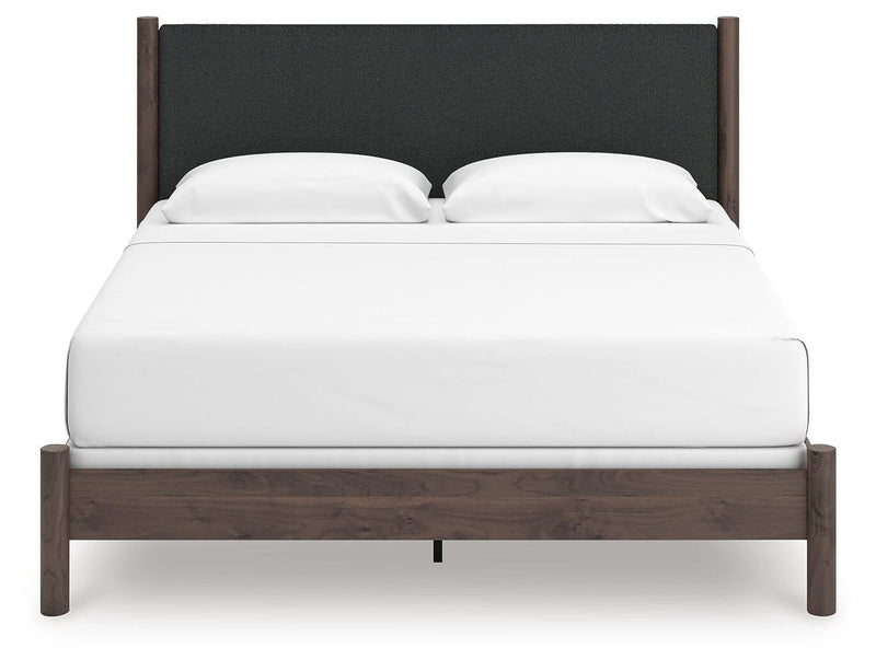 Cadmori King Upholstered Panel Bed, Dresser and Mirror