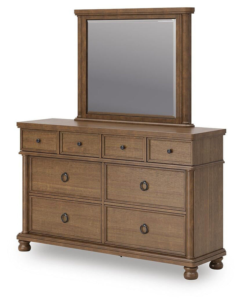 Chadworth King Poster Bed with Mirrored Dresser